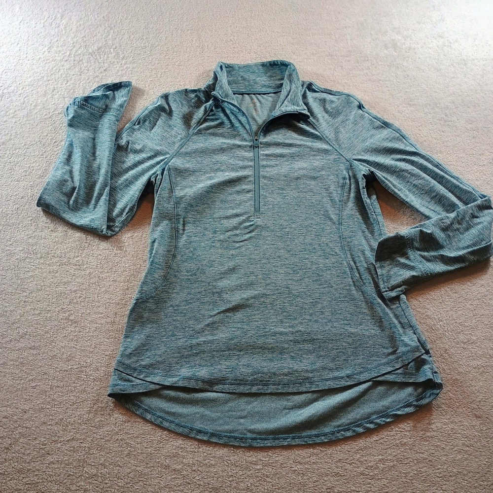 Apana Womens Quarter Zip Pullover Teal Space Dye Medium Thumbholes Athleisure